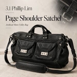 3.1 Phillip Lim Page Shoulder Satchel Black Leather Archival Moto Bag